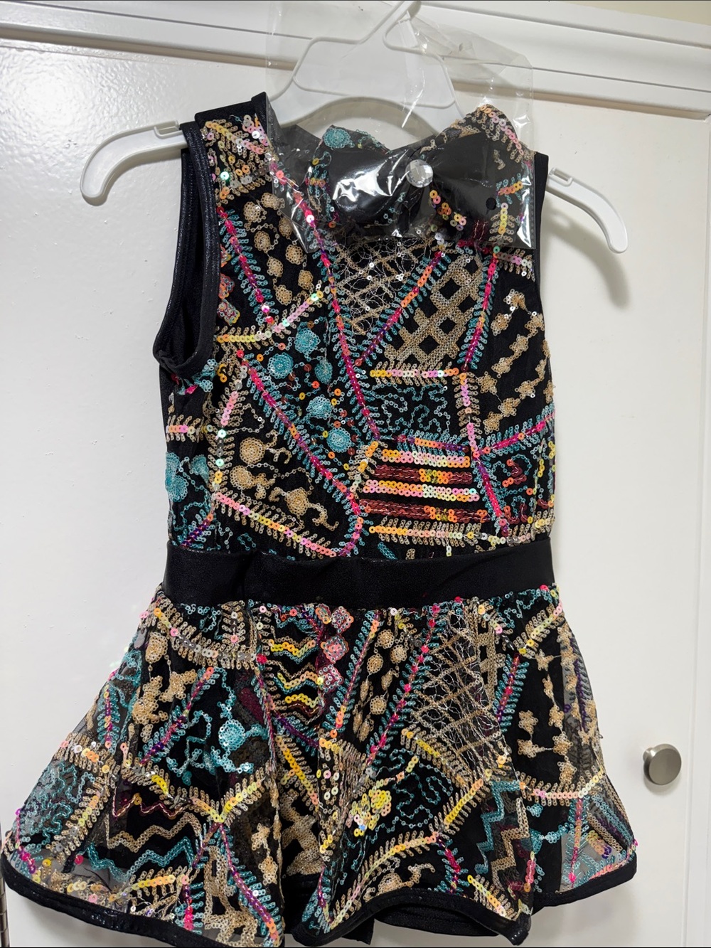 Laylas-Sparkle Sequin Dance Costume in Black and Multicolor - size large child